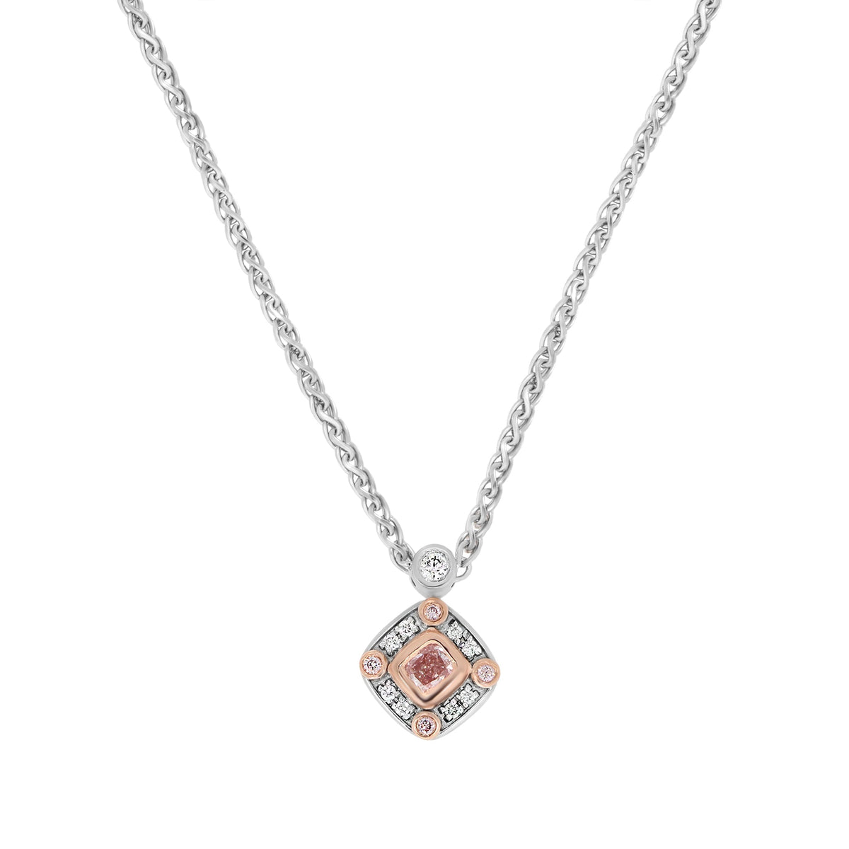 Pink Argyle Cushion Cut Diamond Fancy Art Deco Halo Pendant