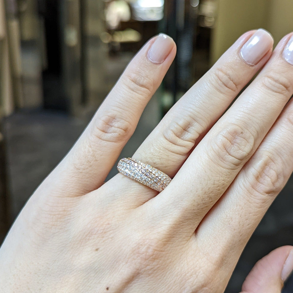 Pave Dome Pink Diamond Ring