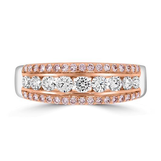 Three Row Fancy Pink Diamond Dress Ring