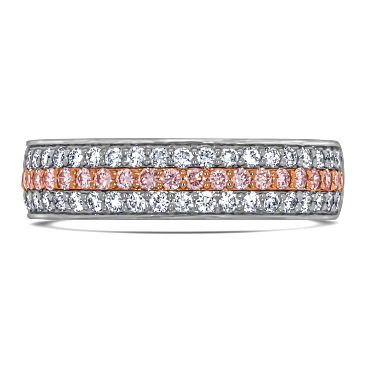 Three Row Pink & White Diamond Ring