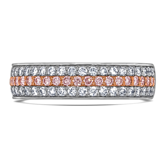 Three Row Pink & White Diamond Ring