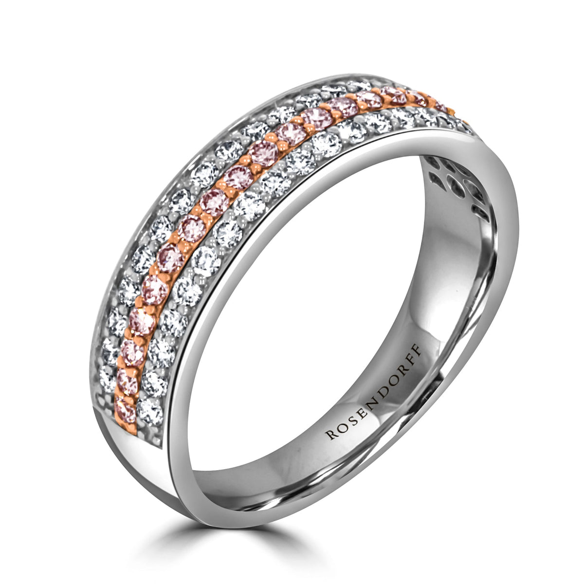 Three Row Pink & White Diamond Ring