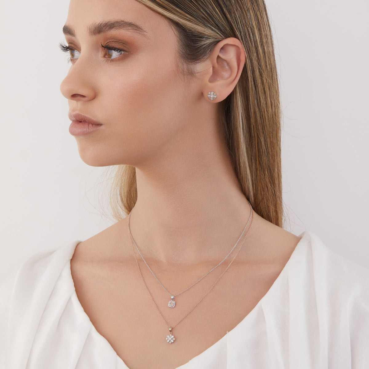 Eminence Pinks Diamond Square Pendant | White Gold