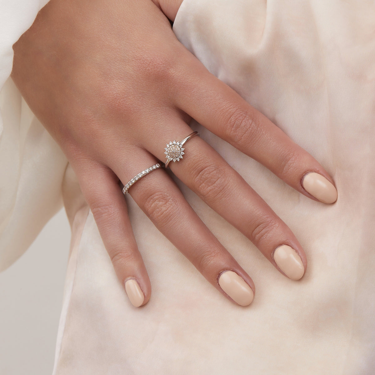 Eminence Pinks Diamond Sunflower Ring | White Gold