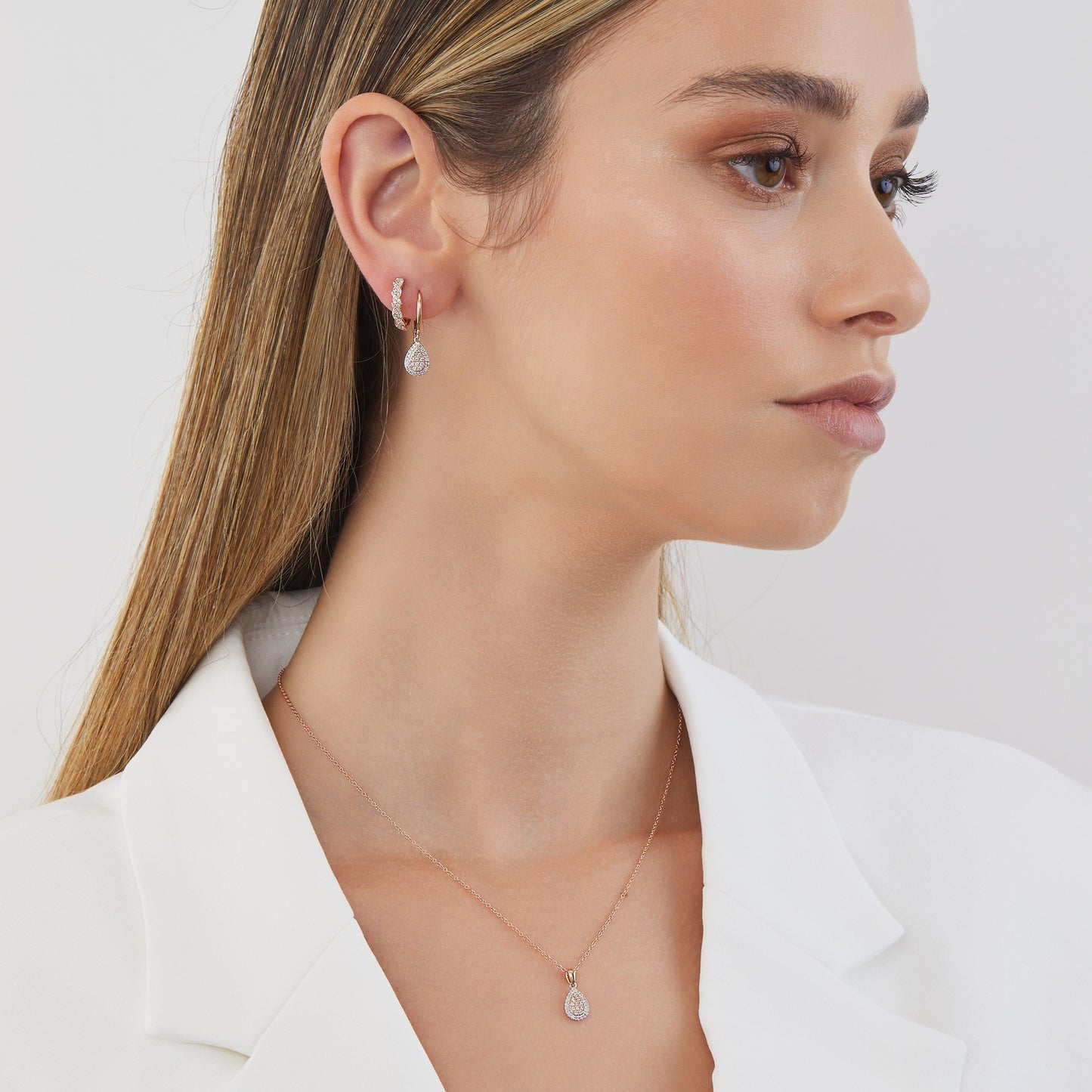 Eminence Pinks Diamond Pear Earrings | White Gold