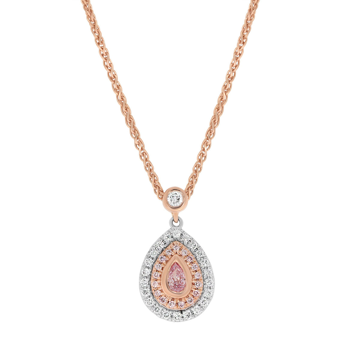 Pear Cut Argyle Pink Diamond Double Halo Pendant - Rosendorff Diamond Jewellers