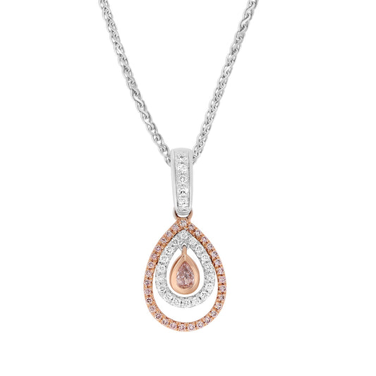 Pink Argyle Pear Cut Diamond Floating Halo Pendant