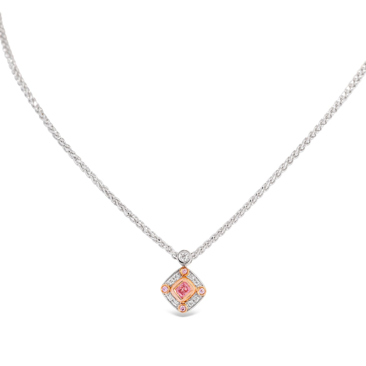 Pink Argyle Cushion Cut Diamond Fancy Art Deco Halo Pendant