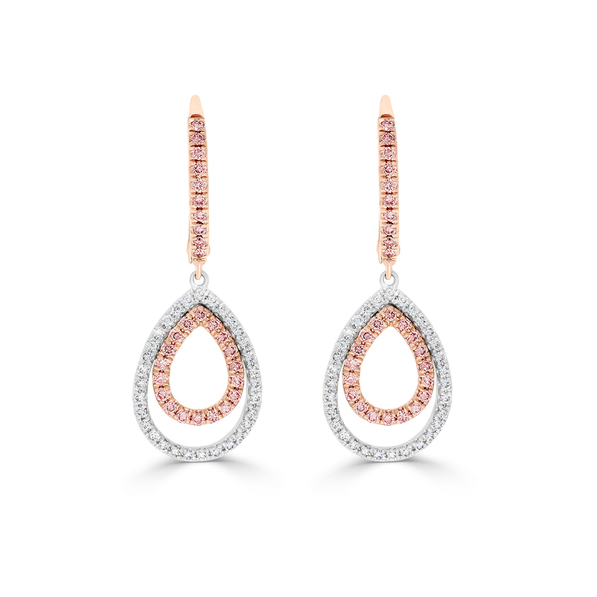 Pink & White Diamond Droplet Earrings