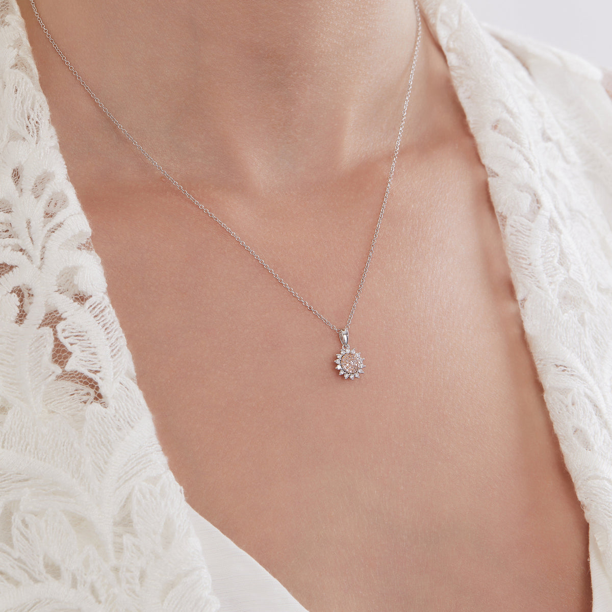 Eminence Pinks Diamond Sunflower Pendant | White Gold
