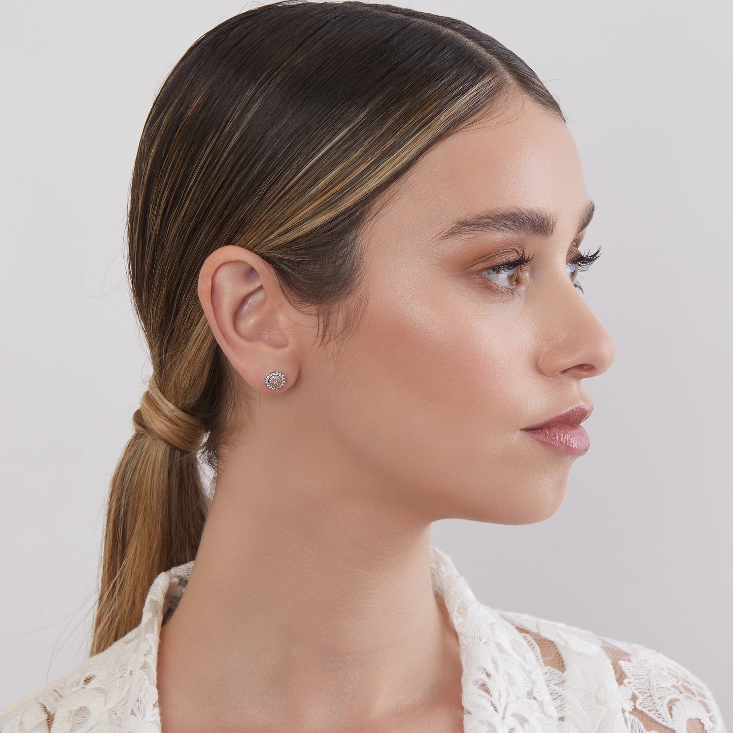 Eminence Pinks Diamond Sunflower Earrings | White Gold
