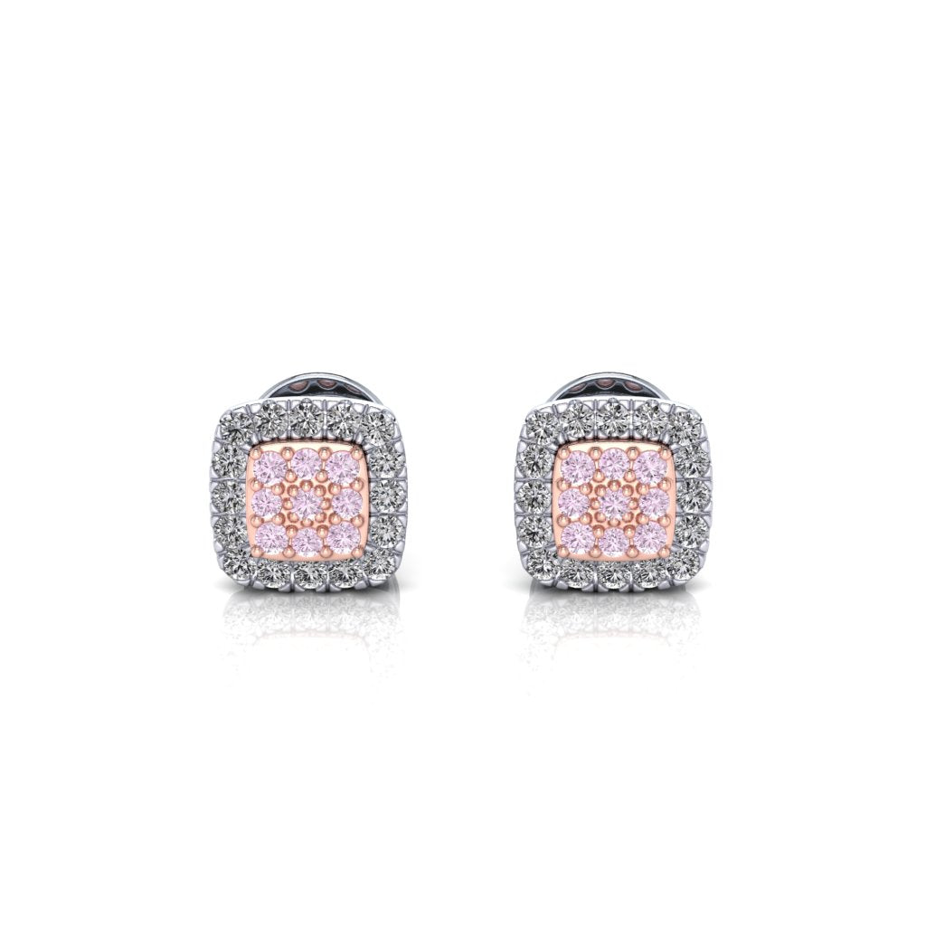 Eminence Pinks Diamond Square Earrings | White Gold